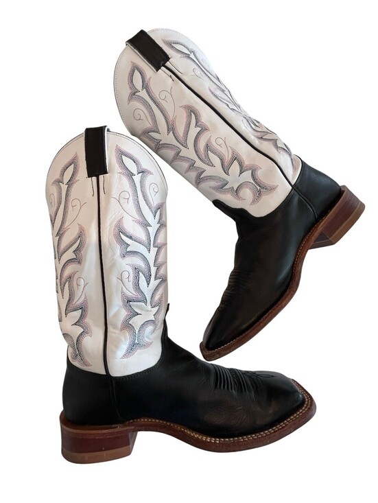 Justin Boots Shoes - Justin Boots Womens Sz 10B Western Square Toe Black and white Bent Rail 3182.27